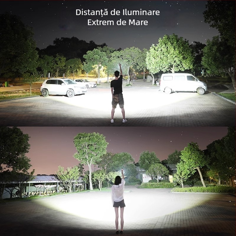 Shenyu lanternă reîncărcabilă, ultralumină, cu zoom optic, rază lungă, multifuncțională pentru exterior