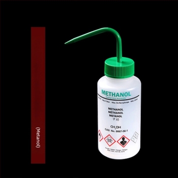 Sticlă de spălat de laborator din plastic, colorată, tip squeezable, cu capac roșu, 250 ml / 500 ml