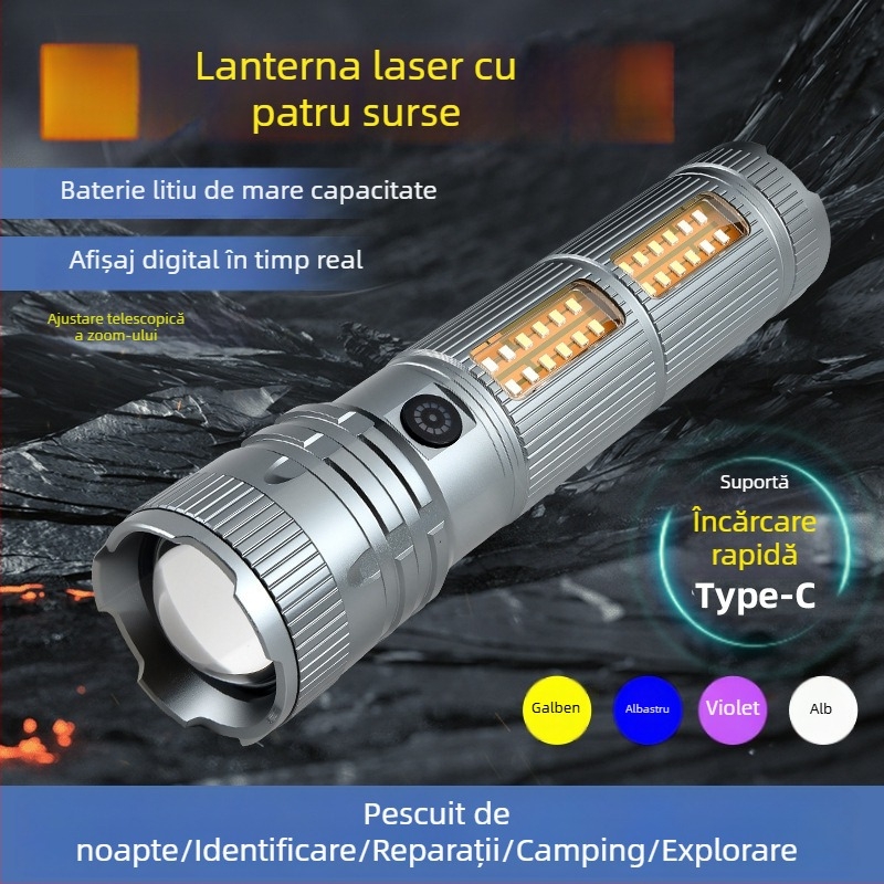Gale LED lanternă exterioră pentru urgențe și patrulare, autonomie ultra lungă a bateriei, capacitate mare, reîncărcabilă, lumină laser de înaltă intensitate