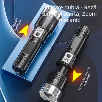 Fenar LED YEBU cu laser alb, fascicul puternic, rază lungă, reîncărcabil, portabil, pentru drumeții în aer liber.