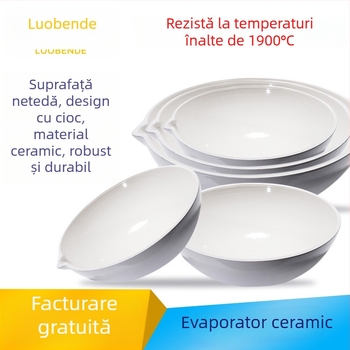Crucibil ceramic pentru laborator, pereți groși, rezistent la temperaturi înalte, la acizi și baze, cu capac, alb, formă curbată, specificații complete