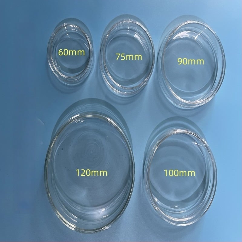 Placă de cultură din sticlă borosilicat cu capac, plată, rezistentă la temperaturi înalte, sterilă, pentru culturi celulare, diametru 90 mm