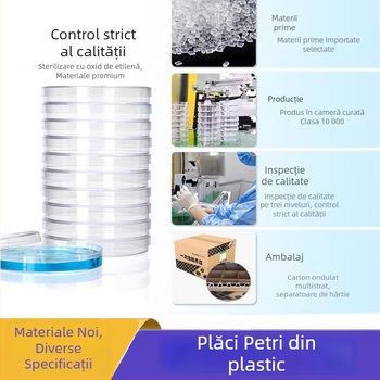 Plăcuță Petri din plastic, unică folosință, diametru 60 mm, sterilizată cu epoxy, disc circular, 500 seturi pe cutie