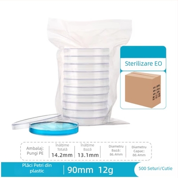 Plăcuță Petri din plastic, unică folosință, diametru 60 mm, sterilizată cu epoxy, disc circular, 500 seturi pe cutie