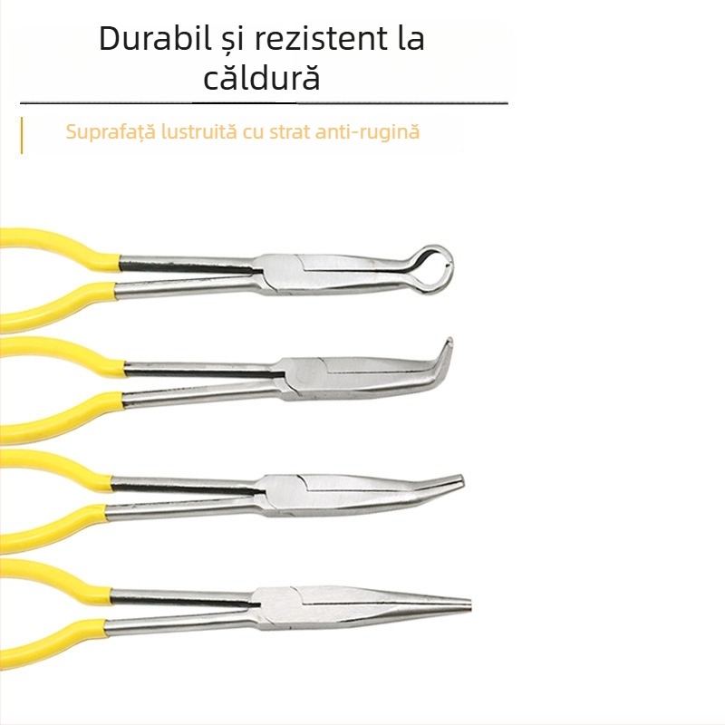 Clește lung pentru tigel cu nas rotund și gură curbată, pentru topirea aurului și argintului