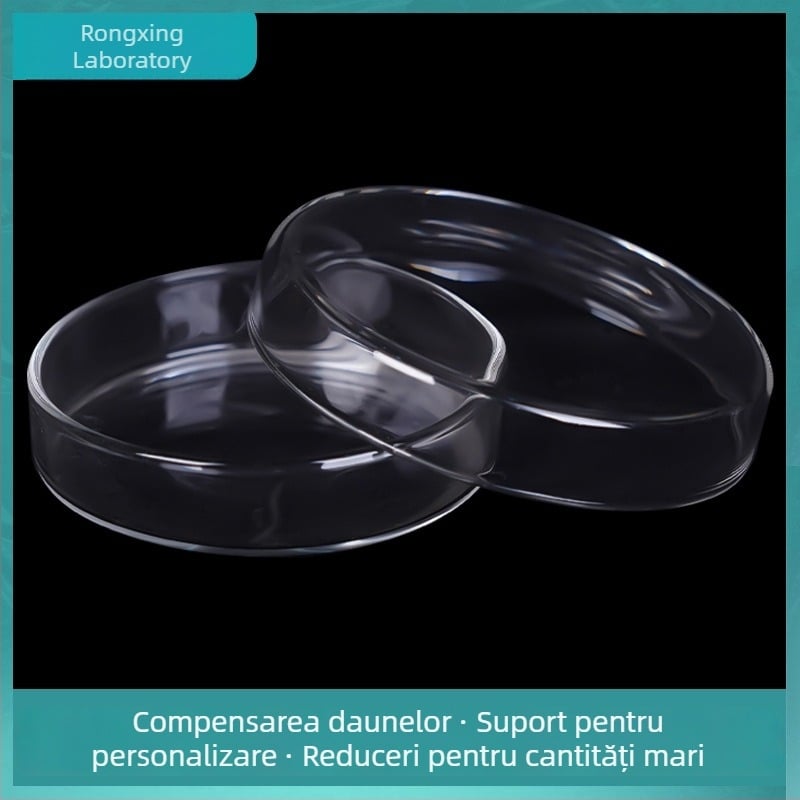 Farfurie de cultură celulară din sticlă, borosilicată înaltă, plată, diametre 60/75/90/120 mm
