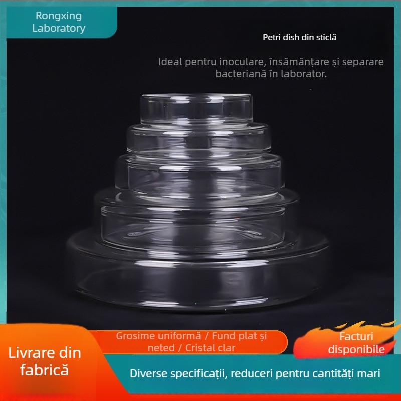 Farfurie de cultură celulară din sticlă, borosilicată înaltă, plată, diametre 60/75/90/120 mm
