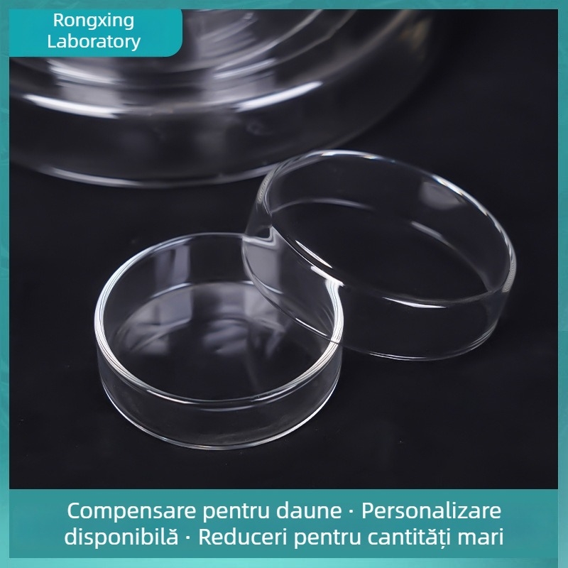 Farfurie de cultură celulară din sticlă, borosilicată înaltă, plată, diametre 60/75/90/120 mm