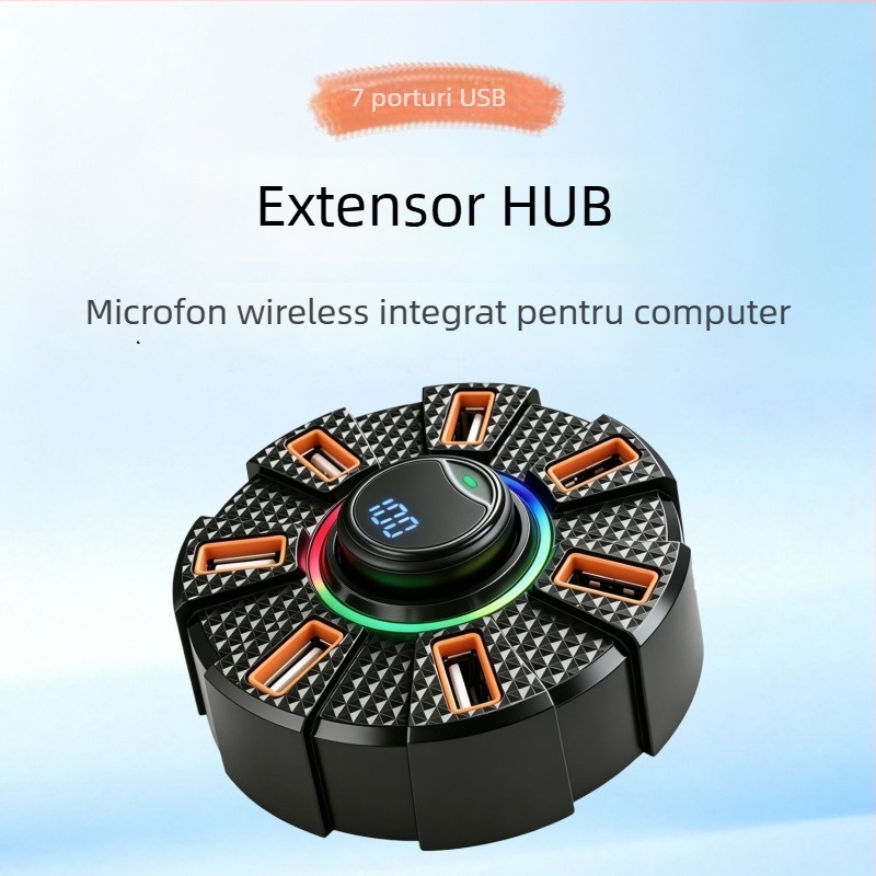 Hub USB cu mai multe porturi pentru PC și laptop, cu microfon clip-on pentru întâlniri de birou și cursuri online