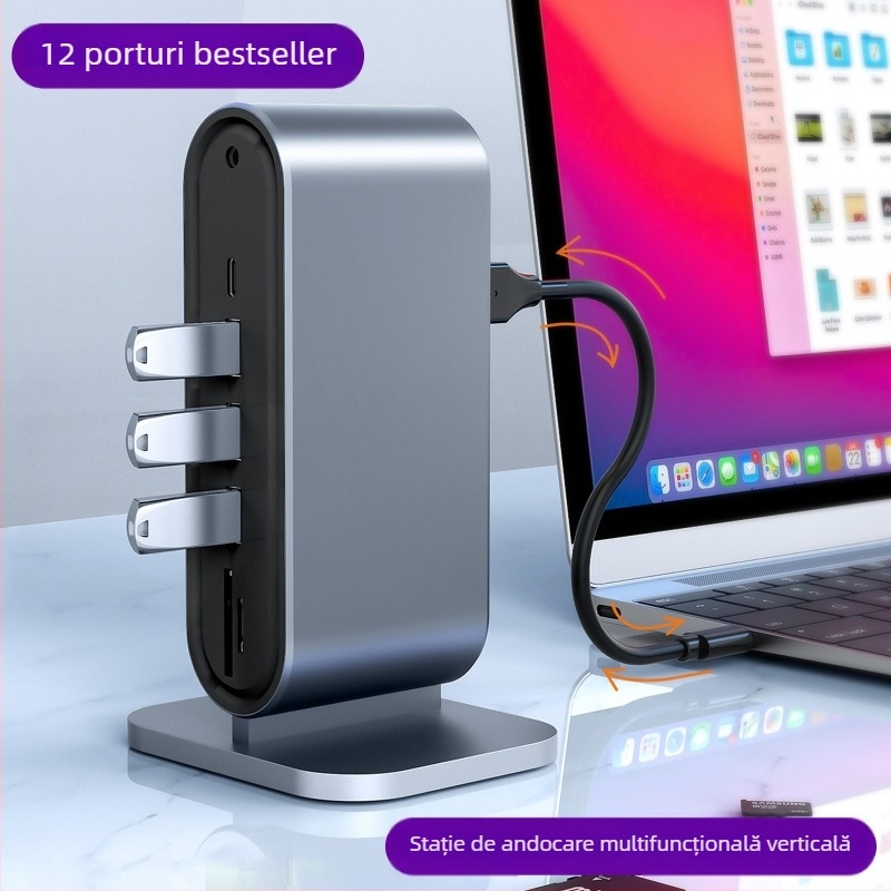 Stație docking USB-C cu Thunderbolt 3, 12 în 1, 4K60Hz display dual, corp din aliaj de aluminiu, personalizare OEM