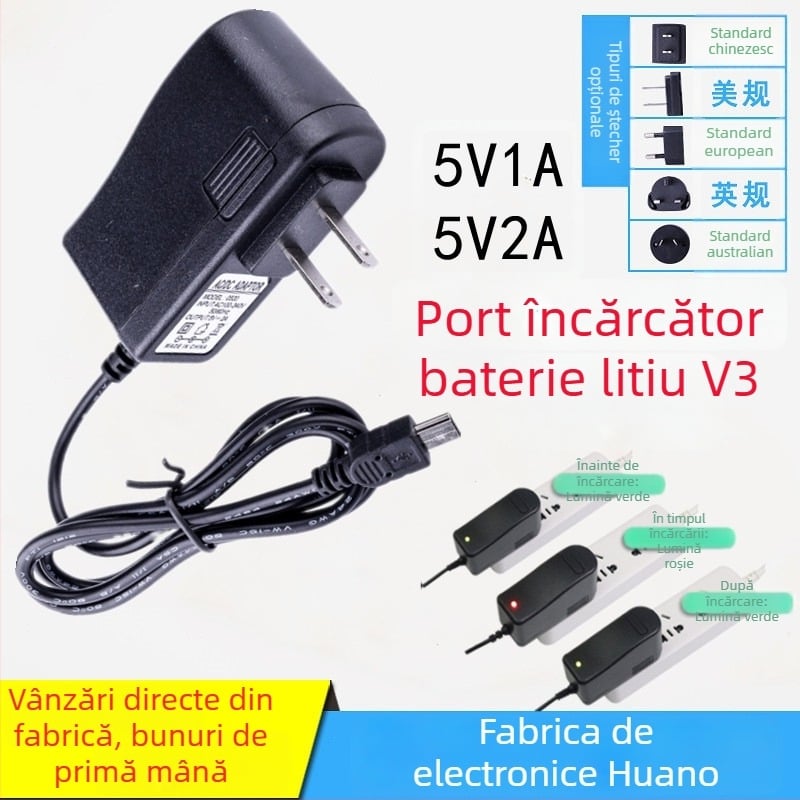 Adaptor de alimentare 5V 1A cu interfață V3 – încărcător pentru baterie Li, penă de citire, radio pentru persoane în vârstă, aparat de karaoke și difuzor