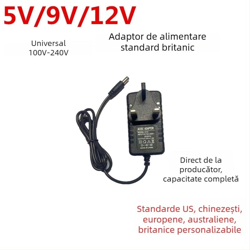 Adaptor de alimentare în standard britanic, cu priză cu trei pini, ieșiri 3V, 5V, 6V, 9V, 12V, 24V, 1–3A
