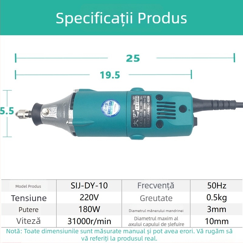 Dayi 301 Mini Unealtă electrică rotativă de înaltă viteză pentru sculptură în lemn, șlefuare manuală și finisare