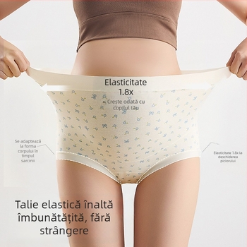 Chiloți de maternitate cu imprimeu floral în stil pădure, talie înaltă, 100% bumbac, antibacterian, bumbac integral, crotch extins, pentru sarcină timpurie, mijlocie, târzie și postpartum
