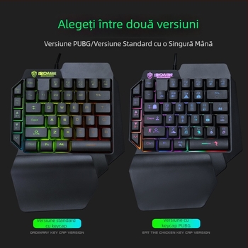 F6 tastatură de gaming cu o singură mână pentru Peacekeeper Elite (PUBG Mobile), iluminată, cu zonă de taste individuale