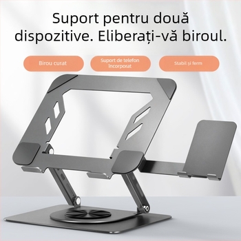 Suport pentru laptop din oțel aliaj, rotație la 360°, înălțime reglabilă și pliere, răcire birou