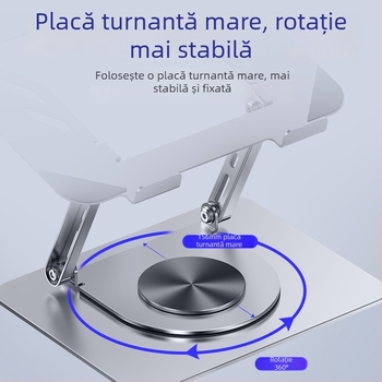 Suport pentru laptop din oțel aliaj, rotație la 360°, înălțime reglabilă și pliere, răcire birou