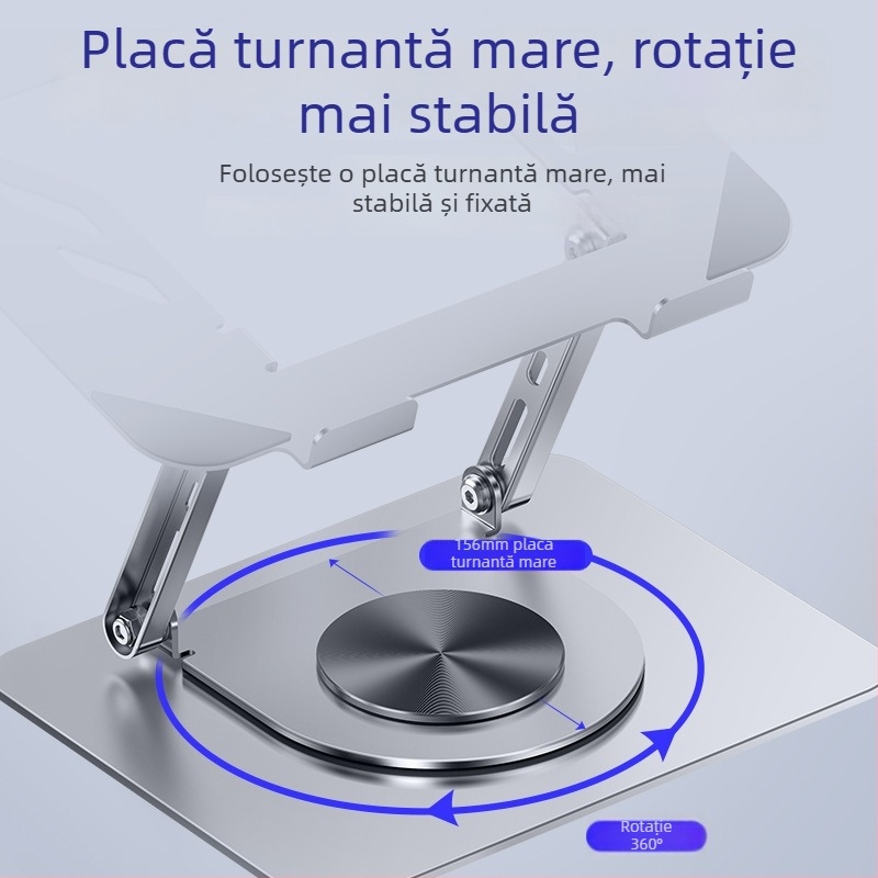 Suport pentru laptop din oțel aliaj, rotație la 360°, înălțime reglabilă și pliere, răcire birou