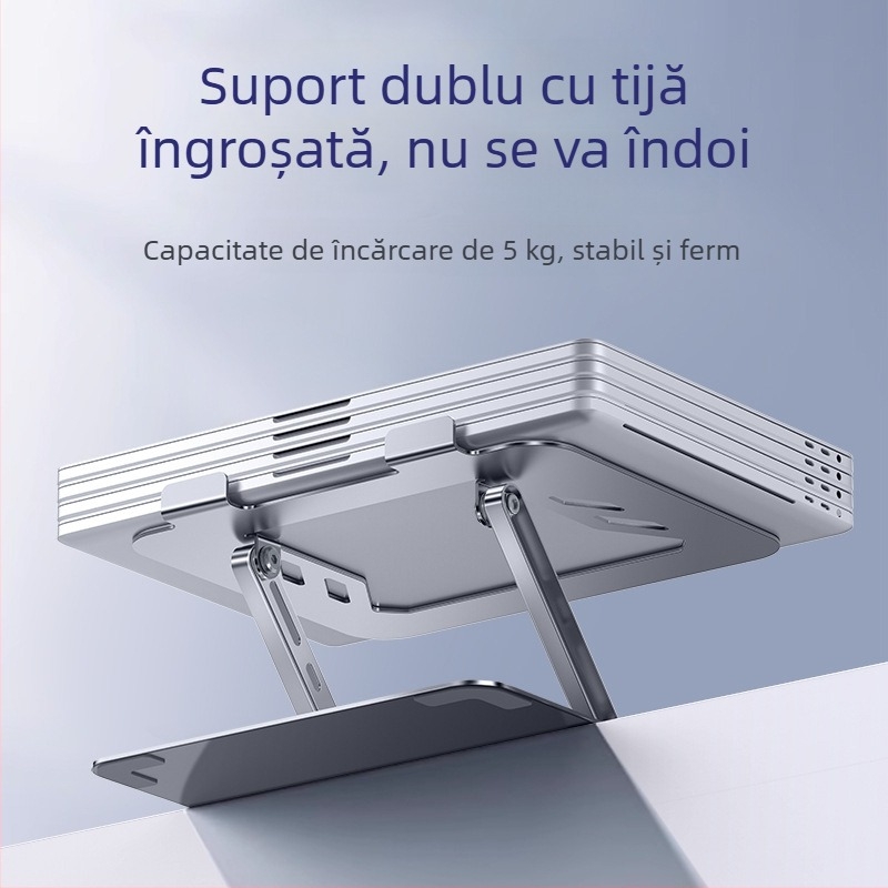 Suport pentru laptop din oțel aliaj, rotație la 360°, înălțime reglabilă și pliere, răcire birou