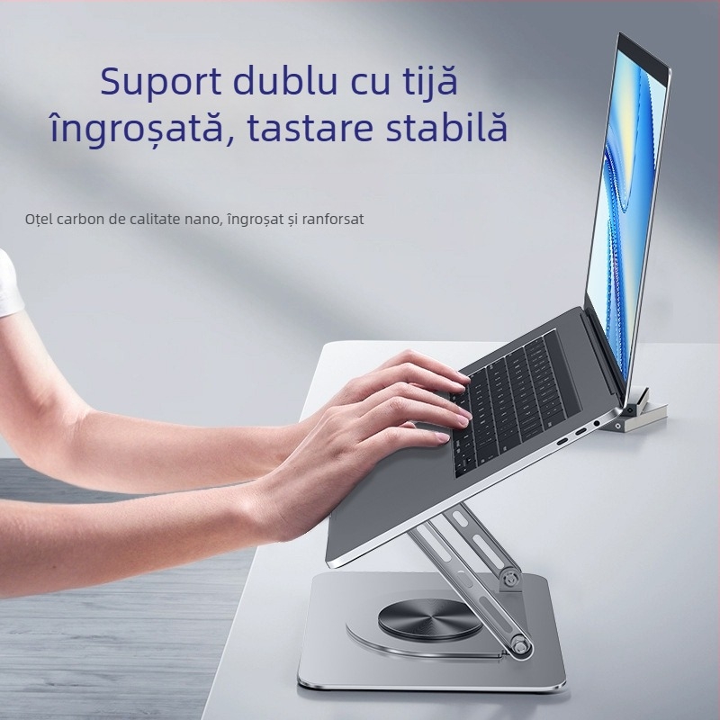 Suport pentru laptop din oțel aliaj, rotație la 360°, înălțime reglabilă și pliere, răcire birou