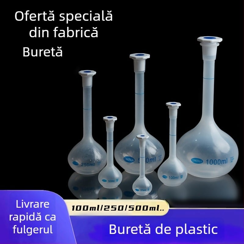 Flacon volumetric din polipropilenă 100 ml, 250 ml, 500 ml, cu dop, rezistent la temperaturi înalte, pereți groși