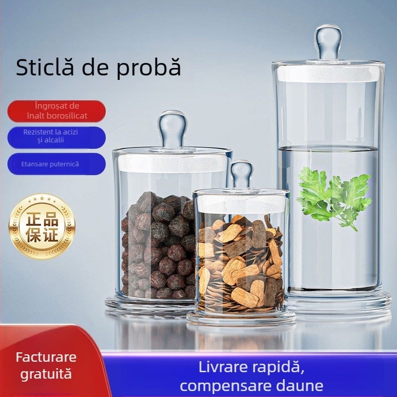 Sticle de sticlă borosilicată de înaltă calitate, personalizate pentru mostre, flacoane de expunere pentru soluția de formaldehidă, plante medicinale, ceai și coajă uscată de mandarină