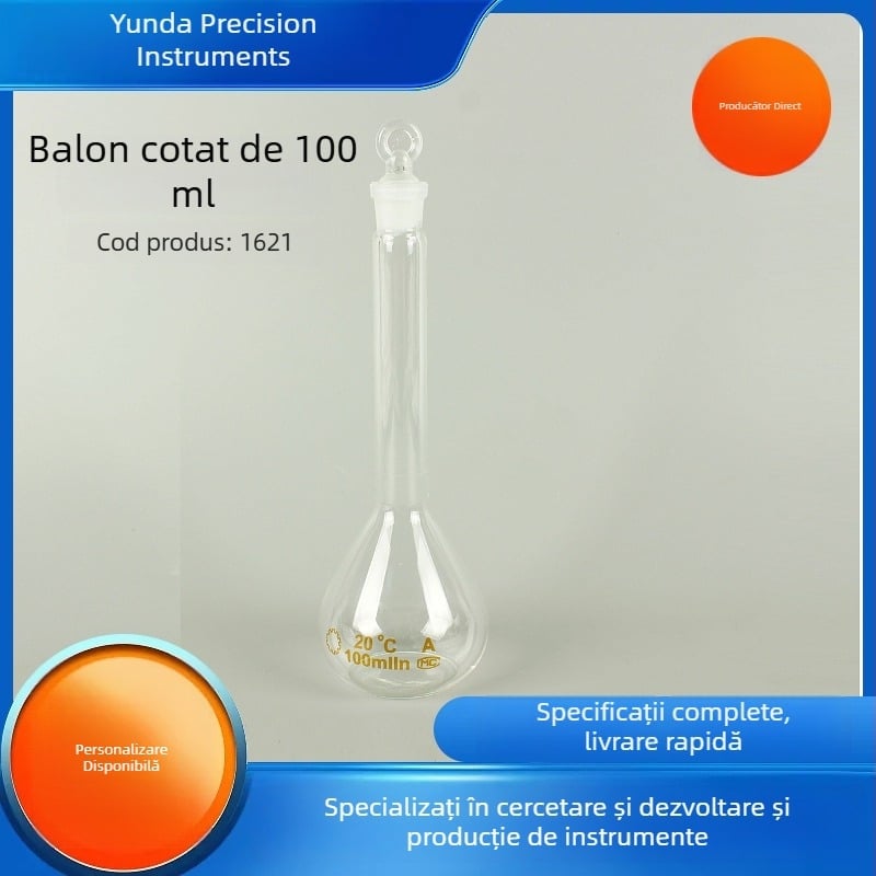 Flacon volumetric din sticlă de 100 ml pentru laborator