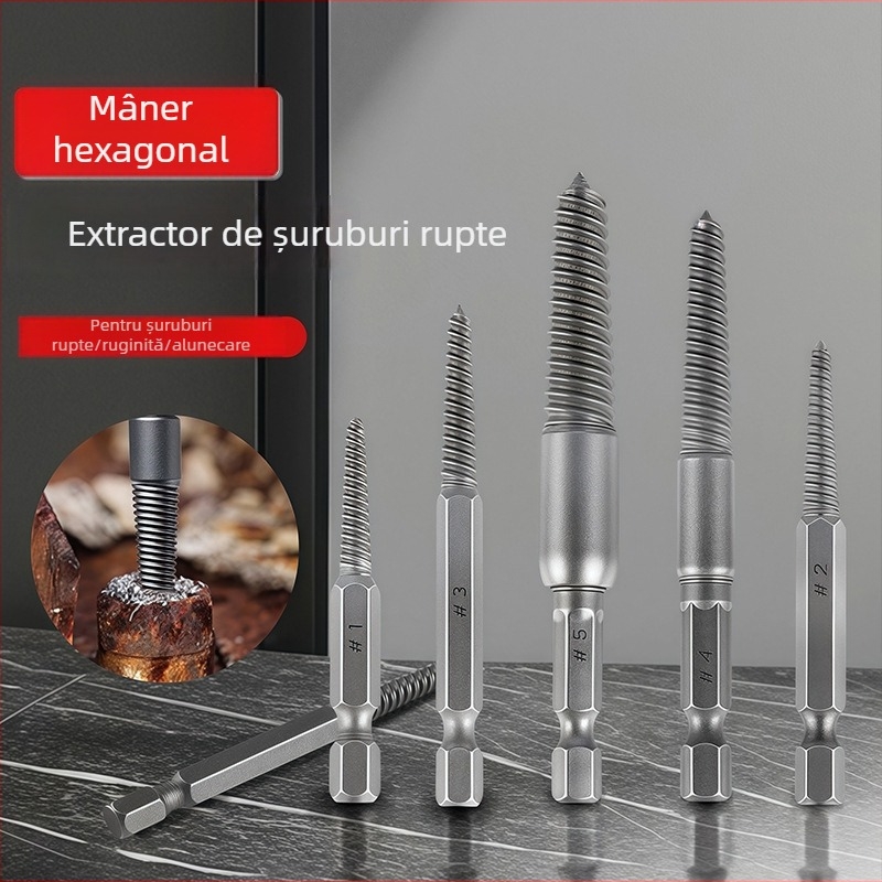 Extractor electric pentru șuruburi rupte sau filetate, mâner hexagonal