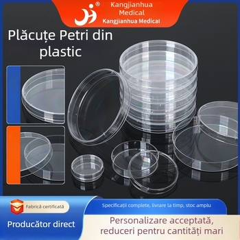 Plăci Petri din plastic pentru cultură celulară, transparente, cu pereți îngroșați, de unică folosință