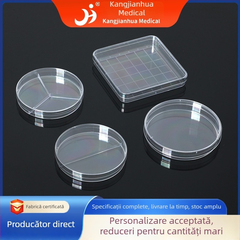 Plăci Petri din plastic pentru cultură celulară, transparente, cu pereți îngroșați, de unică folosință