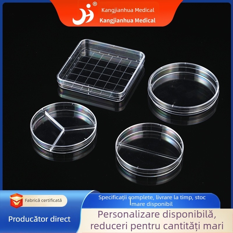 Plăci Petri din plastic pentru cultură celulară, transparente, cu pereți îngroșați, de unică folosință