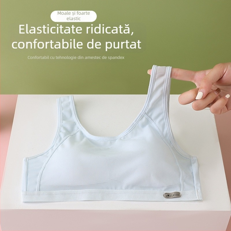 Sutien de antrenament respirabil, fără sârmă, cupe fixe, design în două etape, pentru fete 9–18 ani