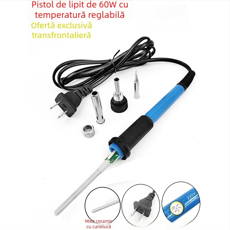 Set fier de lipit 60W cu temperatură reglabilă, încălzire internă, pensă de lipit cu temperatură constantă pentru reparații electronice