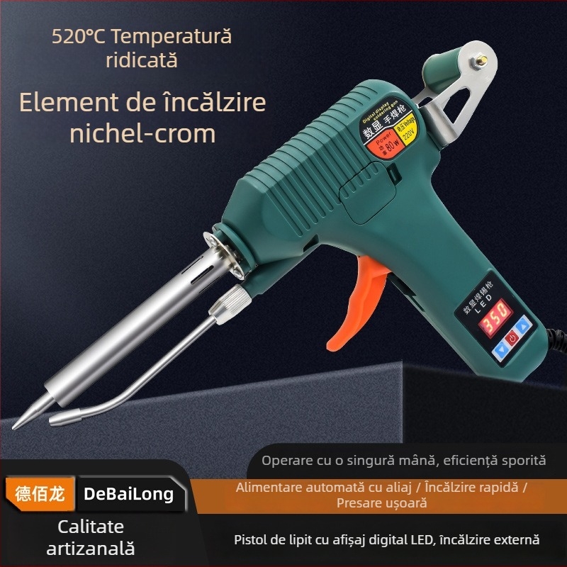 Fier de lipit electric cu alimentare automată a cositorului, afișaj digital, 80W, temperatură reglabilă, pistol de lipit industrial cu încălzire externă