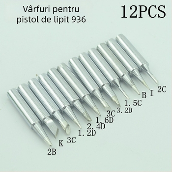 Vârf de lipit cu temperatură constantă 936, vârf pentru stație 900M/936, vârf cu unghi ascuțit, set de 12 piese