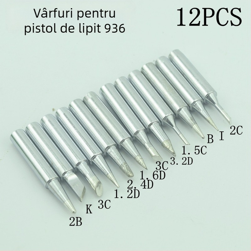Vârf de lipit cu temperatură constantă 936, vârf pentru stație 900M/936, vârf cu unghi ascuțit, set de 12 piese
