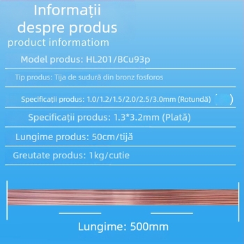L201 sârmă de sudură fosfor-bronz, sârmă rotundă și plată, nucleu solid, conținut scăzut de argint, pentru conducte din cupru la frigidere și aparate de aer condiționat, finisaj lucios, BCu93P