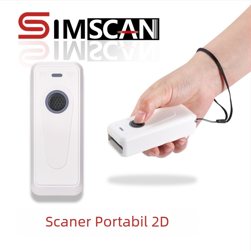 SIMSCAN scaner 2D de coduri USB, wireless, portabil, negru și alb