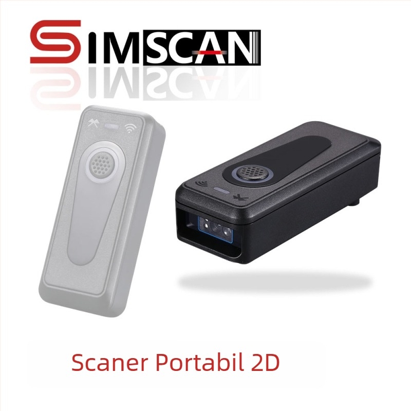 SIMSCAN scaner 2D de coduri USB, wireless, portabil, negru și alb