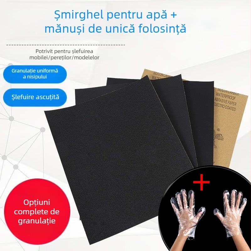 Set Eagle de șmirghel pentru lemn, granulație 2000, umed/uscat, foi de 50x50 mm, cu mănuși, pentru lustruirea pereților