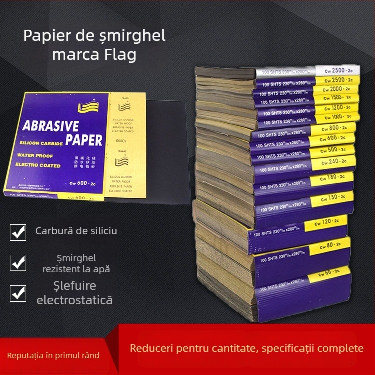 Șmirghel Flag cu carbure de siliciu, granulație 2000, pentru lustruire auto, metal și oțel inoxidabil (umed/uscat)