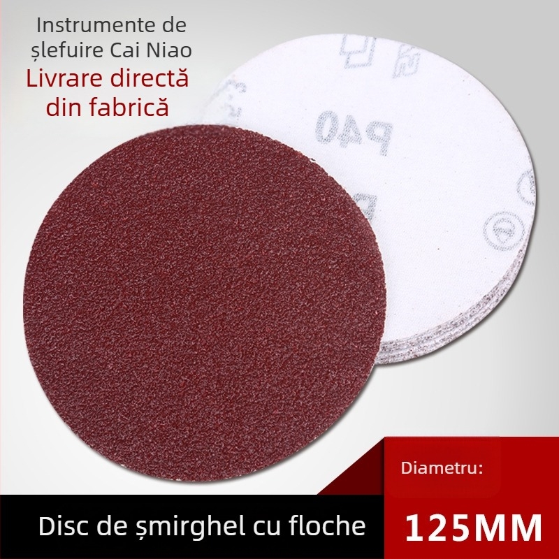 Discuri abrazive 125 mm, flockate, 5 inch, autoadezive, cu spate velurat