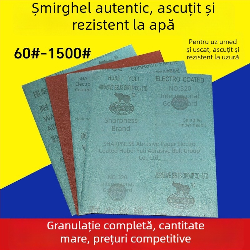 Șmirghel cu oxid de aluminiu, rezistent la apă, pentru utilizare uscată și umedă, pentru mobilier, tâmplărie și șlefuire a pereților