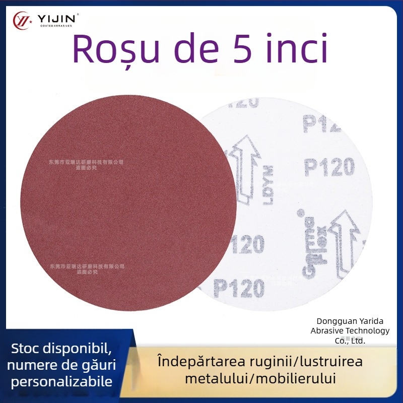 Disc de șmirghel roșu de 5 inch, autoadhesiv, cu oxid de aluminiu, pentru șlefuire și lustruire