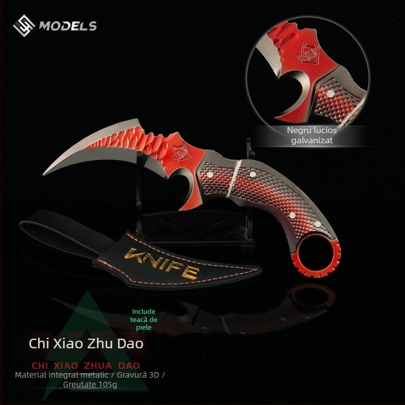 Delta accesorii de gaming - Cuțit Red Claw, model de armă din aliaj, cu husă de piele, 17 cm