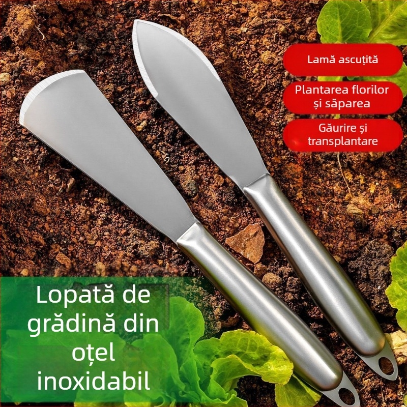 Lopată de grădină din oțel inoxidabil, multifuncțională pentru plantarea florilor, afânarea solului și săparea legumelor