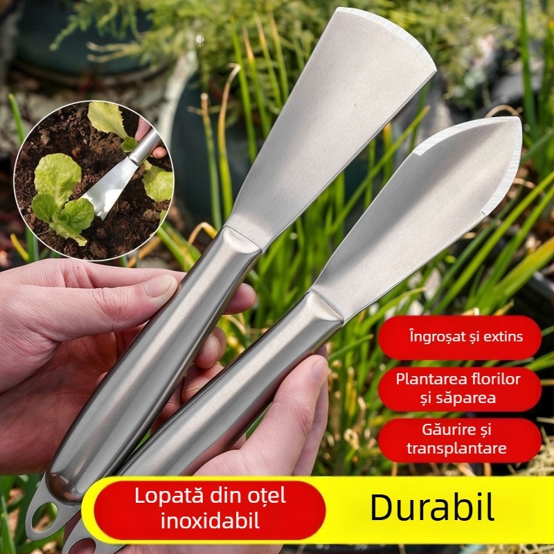 Lopată de grădină din oțel inoxidabil, multifuncțională pentru plantarea florilor, afânarea solului și săparea legumelor