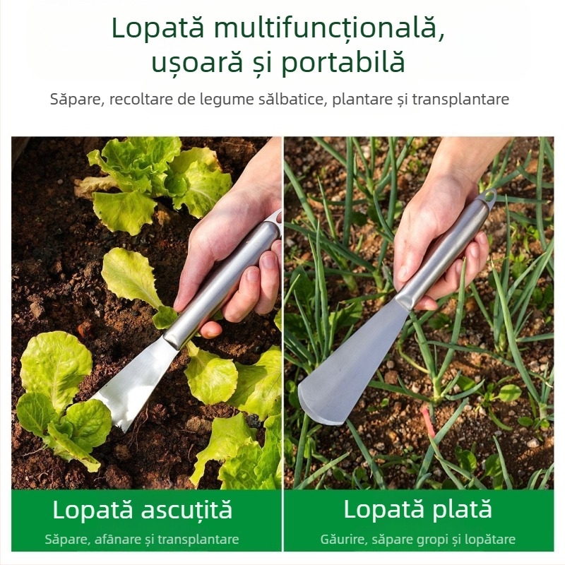 Lopată de grădină din oțel inoxidabil, multifuncțională pentru plantarea florilor, afânarea solului și săparea legumelor