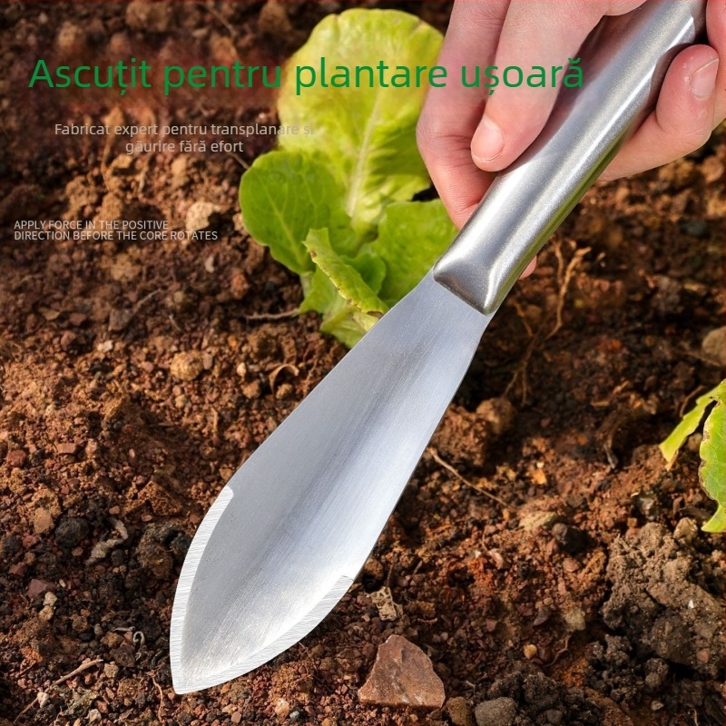 Lopată de grădină din oțel inoxidabil, multifuncțională pentru plantarea florilor, afânarea solului și săparea legumelor