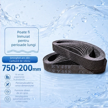 Bandă de șlefuit cu carburi de siliciu pentru șlefuire umedă 750x200 mm, bandă neagră rezistentă KY458 pentru lustruirea metalelor